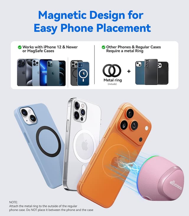 Detalle de Portable 2-in-1 Bluetooth Speaker Phone Stand (Magnetic) with IPX5, 9 Light Modes & TWS – Rose Pink