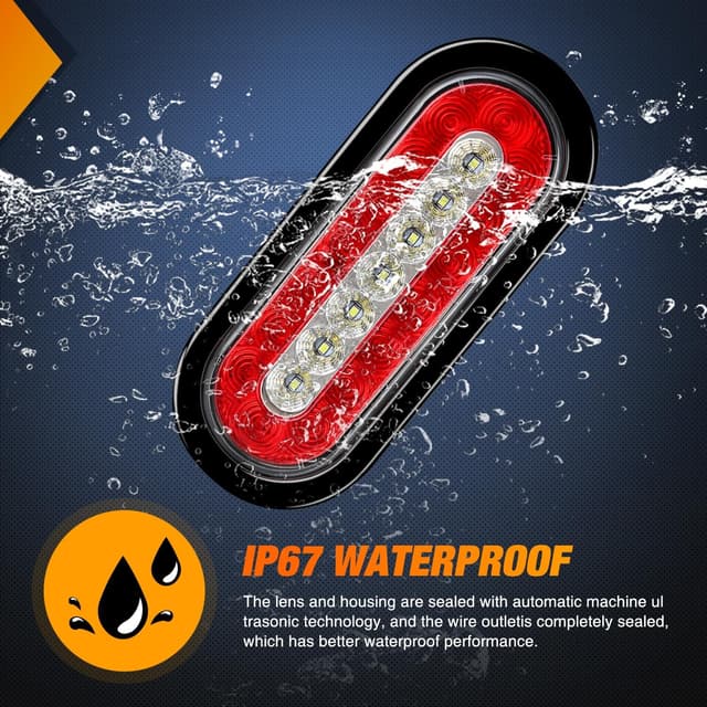 Detalle de Nilight 2PCS 6-Inch Oval LED Trailer Tail Lights (Red/White) with IP67 Sealing