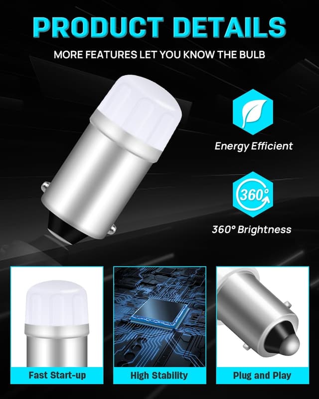 Detalle 2 de Defvnsy T4W BA9S LED Bulb 12V 6000K Bright White (10 Pack) for interior, licence plate & more