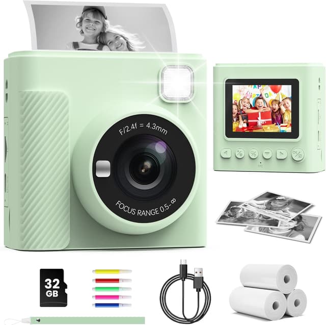 Detalle de TIATUA Kids Instant Print Camera (Green) — 1080P HD Video Digital Camera with Print Paper & 32G Card