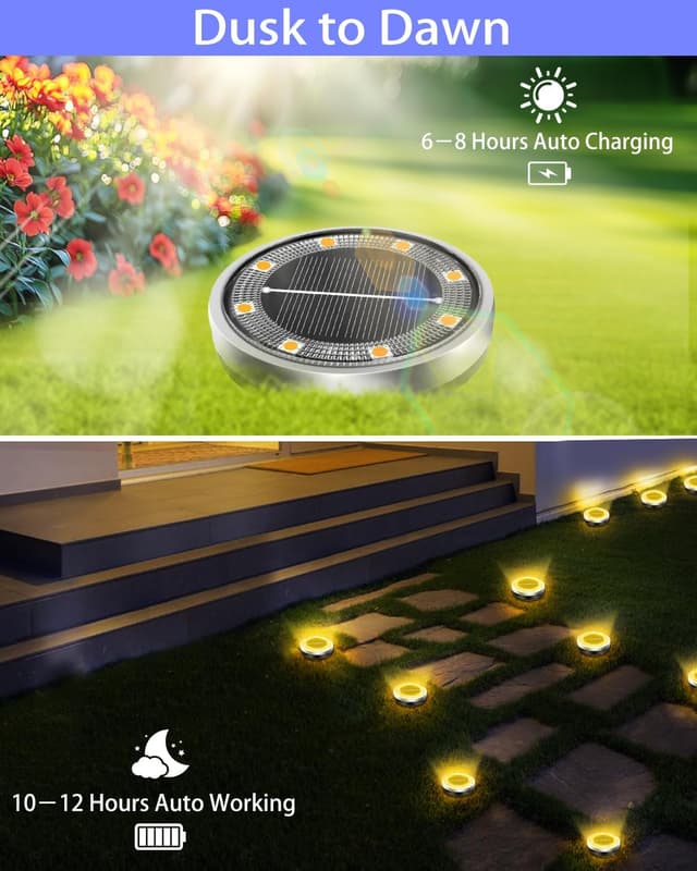 Detalle de Bowfar 12er-Set Solar-Bodenleuchten außen mit 8 LEDs, IP65