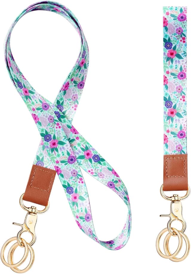 Detalle de Vicloon Schlüsselband Set (Lanyard + Wristlet) mit Metallringen und beidseitigem Vollfarb-Druck