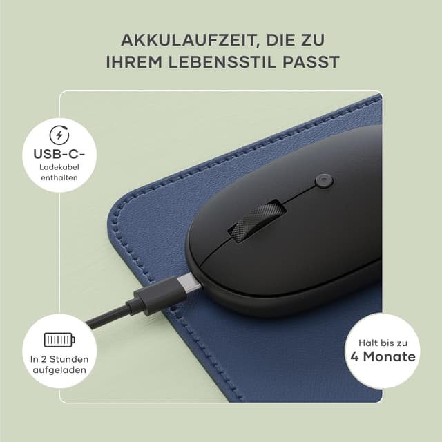 Detalle 2 de SATECHI OntheGo™ Bluetooth Computermaus mit USB‑C Akku (bis zu 3 Geräte) – kompakt & ergonomisch, schwarz