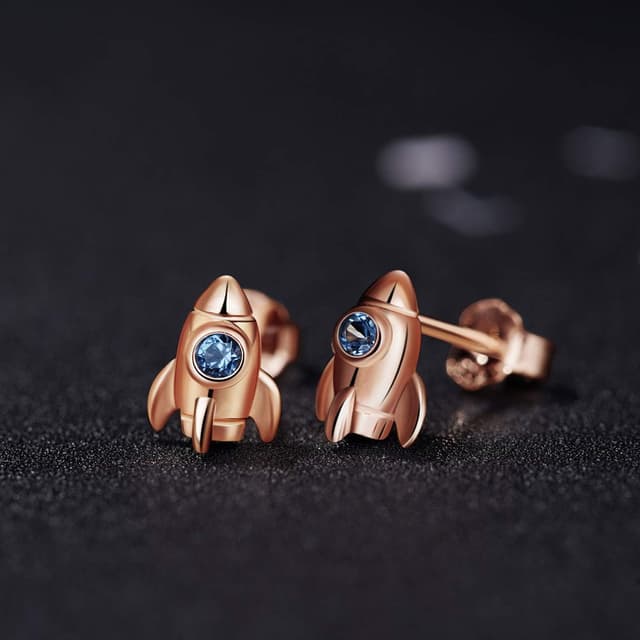 Detalle 2 de VIKI LYNN Ohrringe aus 925er Sterlingsilber für Damen und Mädchen – Raumschiff/Rakete mit blauem Zirkonia