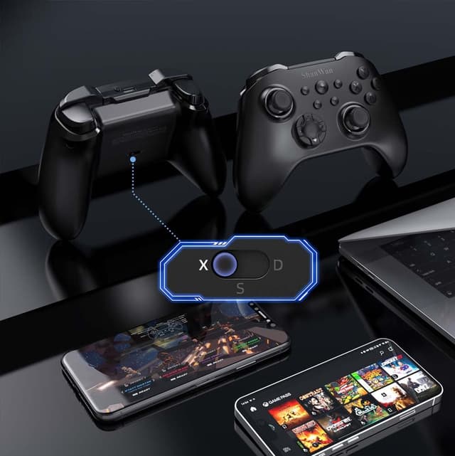 Detalle de ShanWan Wireless Controller für Windows-PC, Android, iPhone, Switch, Steam – 2,4G/Bluetooth Gamepad mit Hall Effect Trigger, Turbo & Rumble (Schwarz)