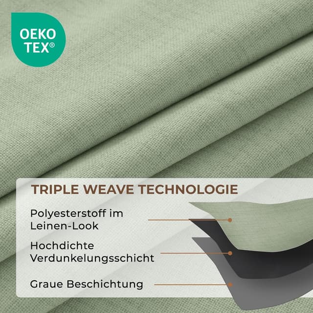 Detalle 1 de INOVADAY 100% Verdunklungsvorhänge (2er-Set) blickdicht & Thermovorhang, Salbeigrün, 245 x 140 cm