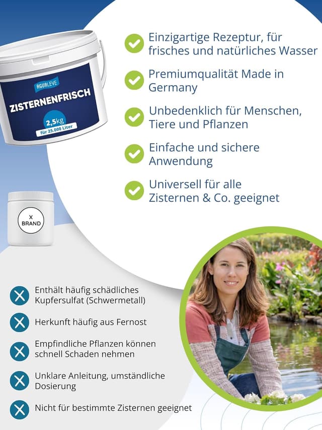 Detalle 2 de AGUALEVE® Zisternenfrisch 2,5 kg Granulat für Zisternen & Regenwassertonnen – hält Regenwasser frisch & rein