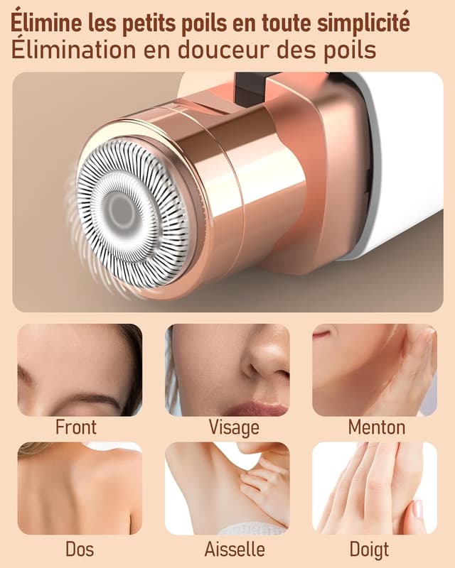 Detalle 2 de Tondeuse à sourcils & rasoir visage femme 2 en 1 rechargeable avec lumière LED