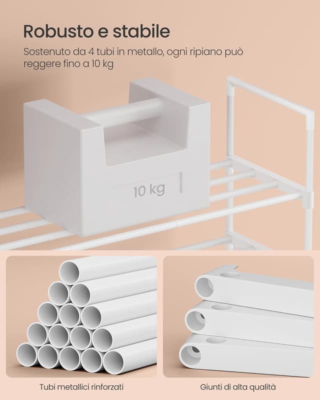 Detalle 2 de SONGMICS LSA303W03 scarpiera a 3 ripiani in metallo, 30 x 92 x 55 cm (verticale o capovolta), impilabile