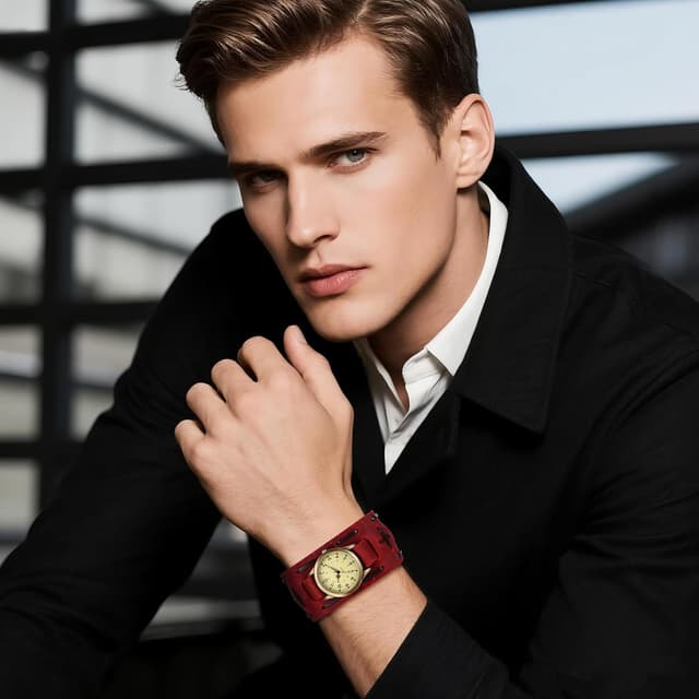 Detalle 2 de Avaner Uhren Damen/Herren Echtleder – Halloween Retro Steampunk Analog Quarzarmbanduhr (mit 24h-Skala)