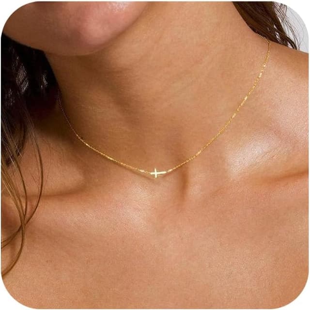 Detalle de Turandoss Kreuz-Kette für Frauen: 14K Gold/Weißgold vergoldete Halskette mit Verlängerung