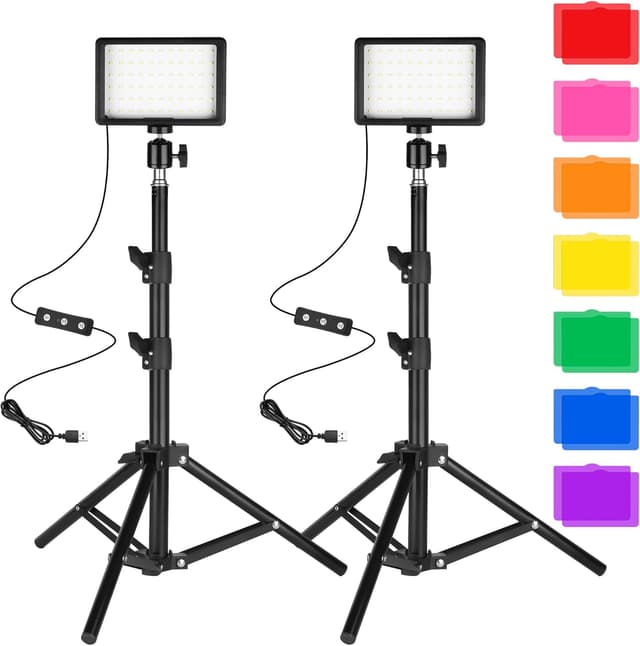 Detalle de Ci-Fotto LED Fotolicht Video Licht 2er-Set, dimmbar (5600K), USB-Panel inklusive Farbfilter