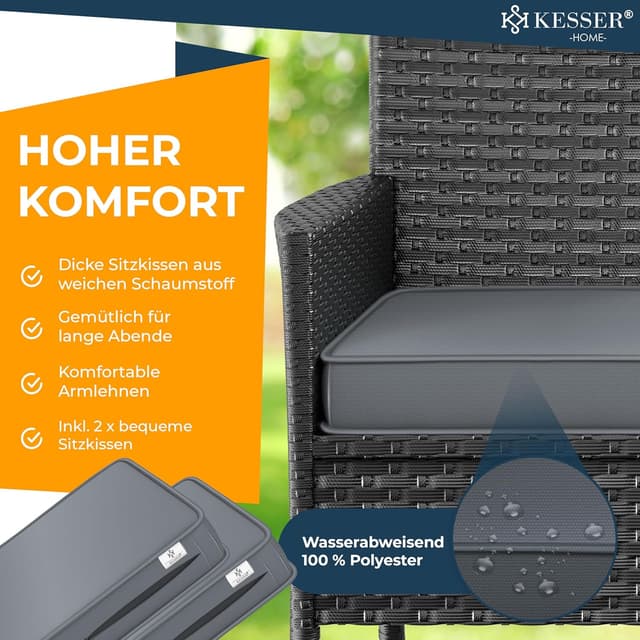 Thumbnail 3 de KESSER Polyrattan Gartenbank 2-Sitzer Tisch 143×63×88 cm Grau