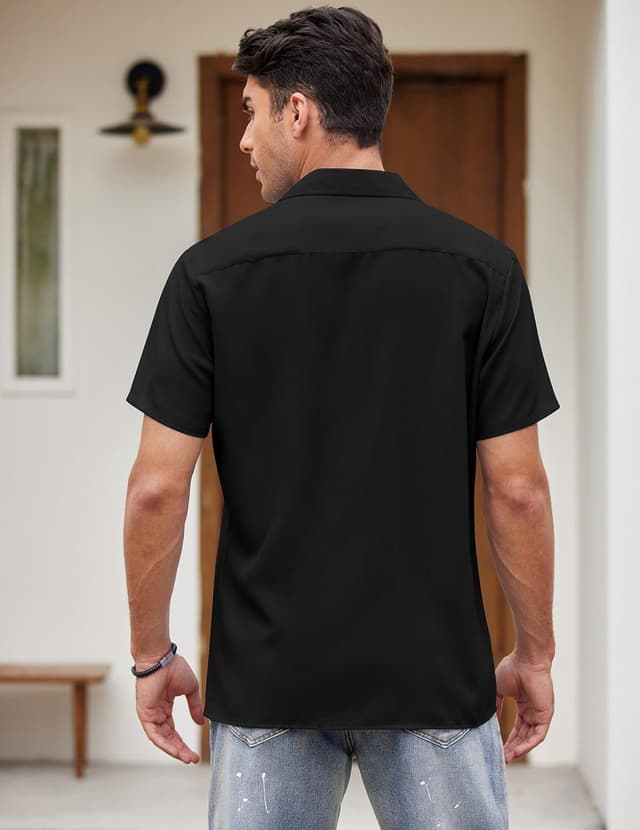 Detalle 2 de COOFANDY Men’s Vintage Bowling Shirt (Short Sleeve Button-Down) – Cuba/Hawaiian Beach Style