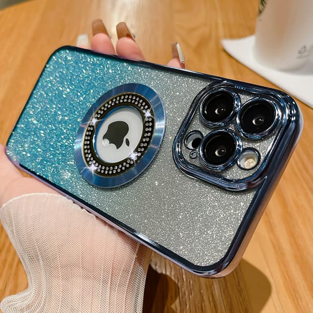Detalle de Misscase iPhone 13 Pro Max Magnetic Case with MagSafe (Blue Glitter) + Camera Lens Protector