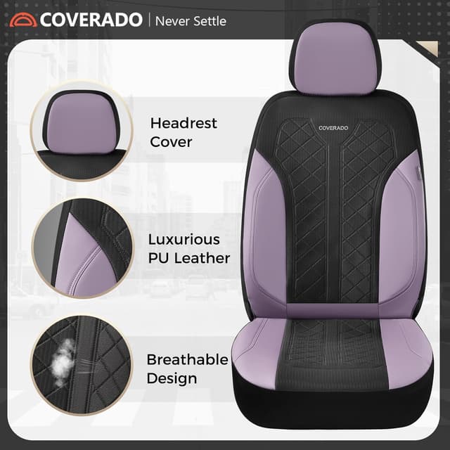 Detalle de Coverado Leather Seat Covers Full Set for 5 Seats (Purple) — Waterproof PU Leather with Breathable Mesh