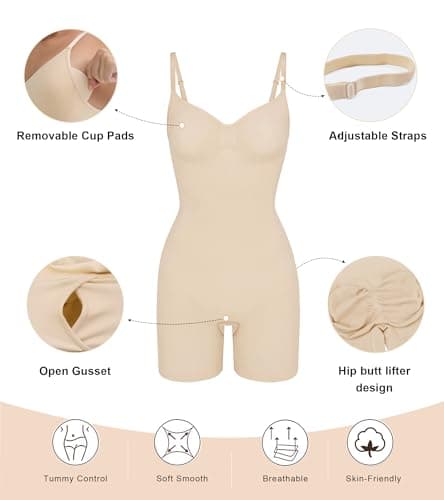 Detalle de SHAPERX SAHPERX Body reductor invisible para mujer con control de abdomen y almoadillas extraíbles (Beige, S/M-Plus)