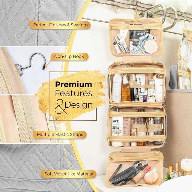 Detalle de BOACAY Large Hanging Travel Toiletry Bag (Women & Girls) – Makeup, Shower & Wash Organiser