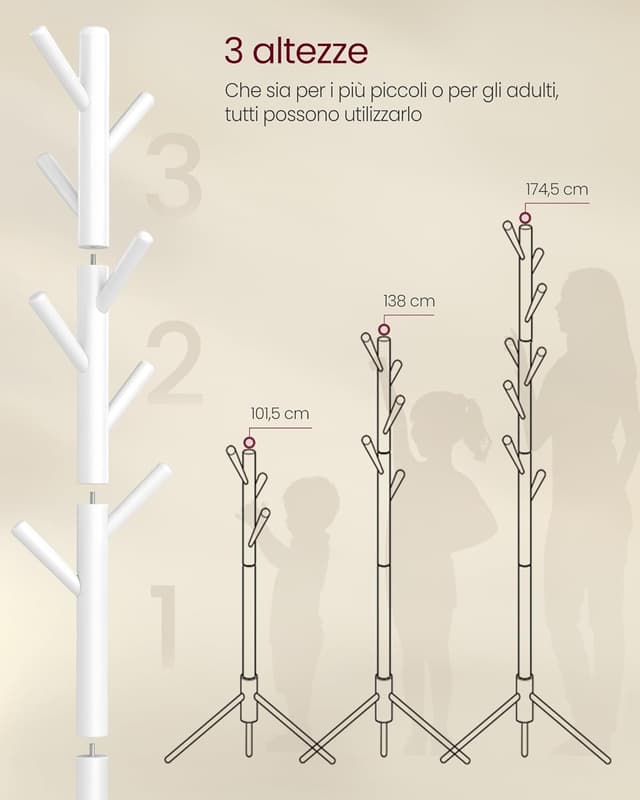 Thumbnail 5 de VASAGLE RCR04WT Attaccapanni da terra 8 ganci in legno