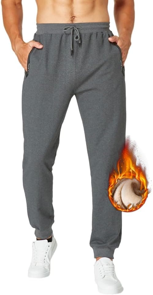 Detalle de ZOXOZ Pantalons de survêtement hiver homme doublés Sherpa, laine chaude avec poches zippées