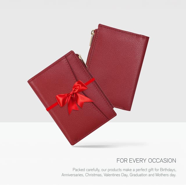 Detalle de Oak Leathers women’s leather wallet (Nappa Red) with RFID coin purse & card holder