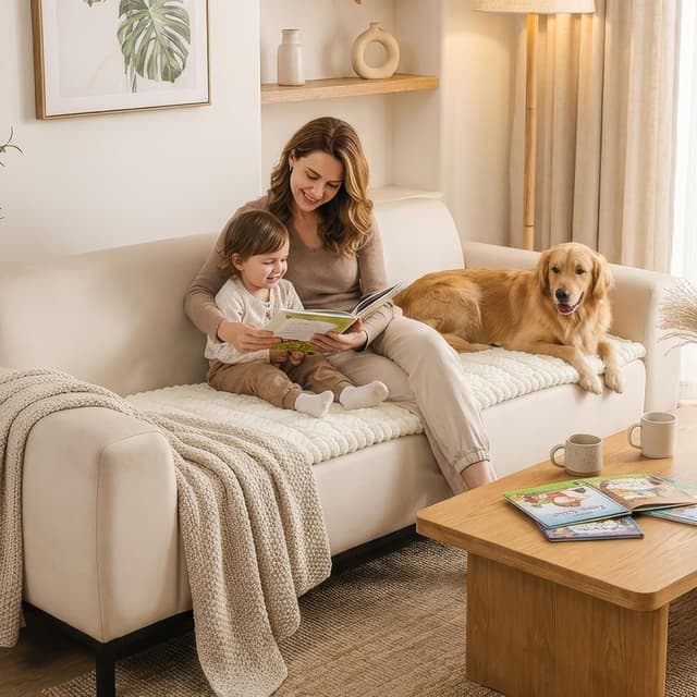 Thumbnail 6 de Smiry Non-Slip Fuzzy Couch Covers for Dogs (Beige) for 3-Cushion Sofas, Washable Slipcovers