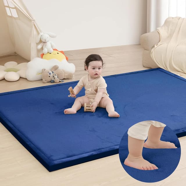 Detalle de Huloo Sleep Extra Large 79"x118" Baby Activity Play Mat (Tatami Style, Royal Blue) — 1.3" Thick Elasti Foam