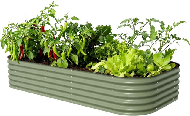 Detalle de Vego Garden Raised Garden Bed Kit (17" Tall, 10-in-1 Modular Metal Raised Beds) in Olive Green