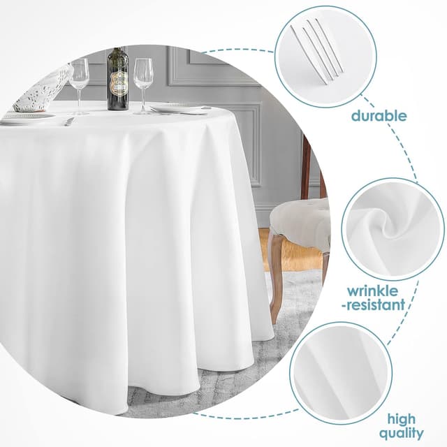 Detalle de VidaFete Round Tablecloth 132-inch (6-Pack) Polyester Table Cover, White