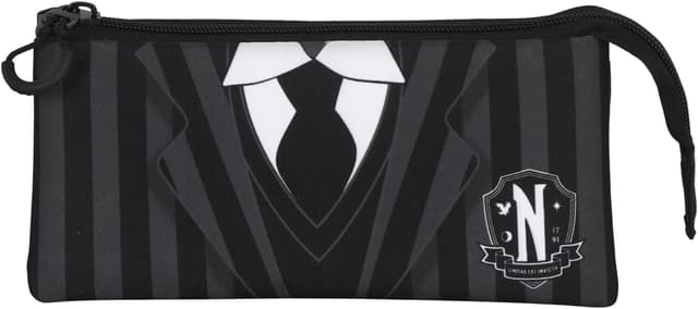 Detalle 2 de Wednesday Miércoles Uniform-Portatodo Triple Fan 2.0, Negro, 23x11 cm 🖤