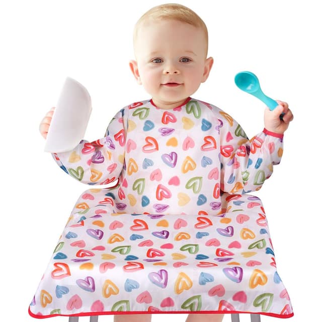 Detalle de Vicloon Lätzchen mit Ärmeln für den Hochstuhl – wasserdichtes Baby-Ärmellätzchen mit Herz-Motiv