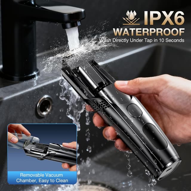 Detalle 2 de VivaEase Vacuum Beard Trimmer for Men (New Version) – Adjustable 1–20mm Precision with Vacuum, IPX6 Waterproof & Cordless USB Charging