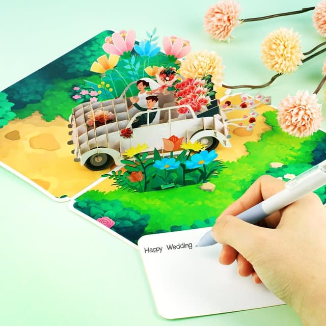 Thumbnail 4 de Vicloon Biglietto Pop-Up con Auto per Matrimonio Verde