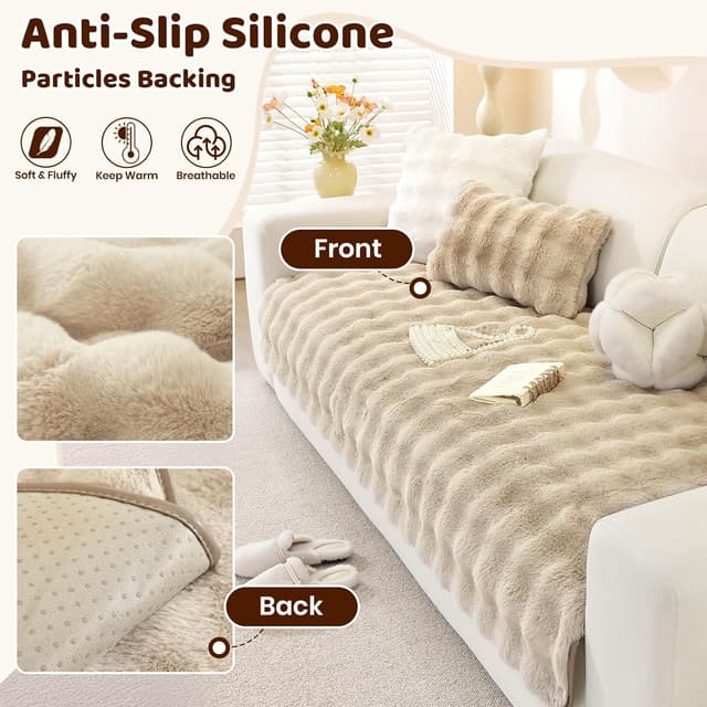 Detalle de Housse de canapé Royhom en peluche épaisse antidérapante (kaki clair, 70 x 150 cm)