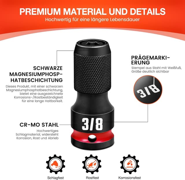 Thumbnail 5 de 2 Stück Schnellspann Schlagbit-Halter 3/8 auf 1/4 Sechskant