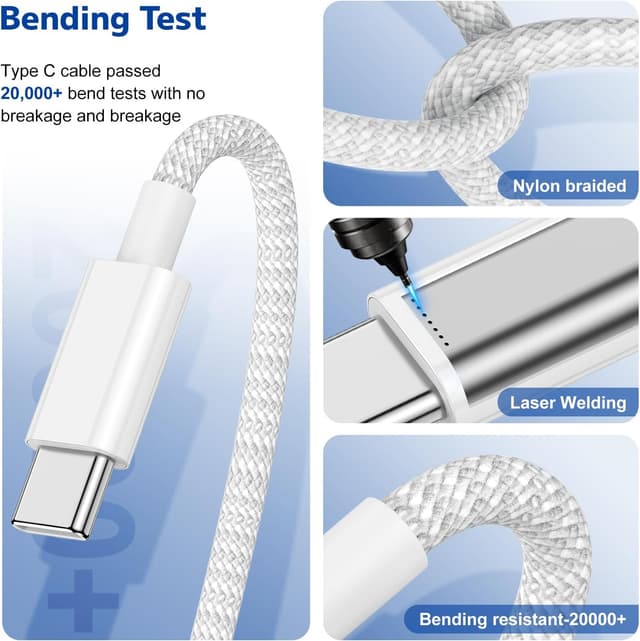 Detalle 1 de Long USB C to C Fast Charger Cable 10ft 60W