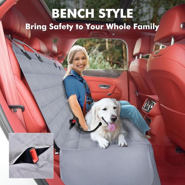 Detalle de Hopidogie Dog Car Seat Cover 4-in-1 – 100% Waterproof, Scratchproof & Nonslip Hammock for Back Seats (Grey)