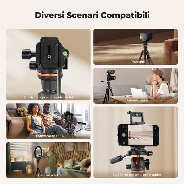 Thumbnail 6 de K&F CONCEPT treppiede per fotocamera con testa sferica in alluminio O234A3+BH-36, con supporto per tablet