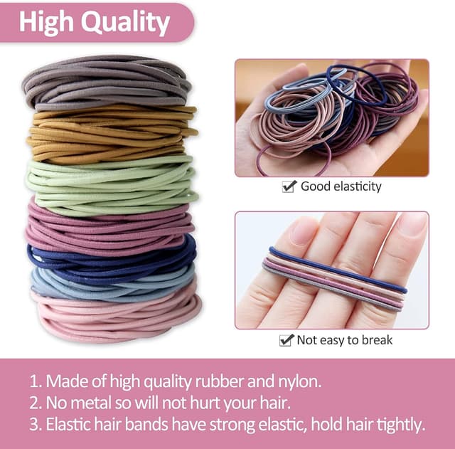 Detalle 2 de Hanyousheng – 200 bandes élastiques multicolores pour cheveux (sans métal), diamètre 4,5 cm