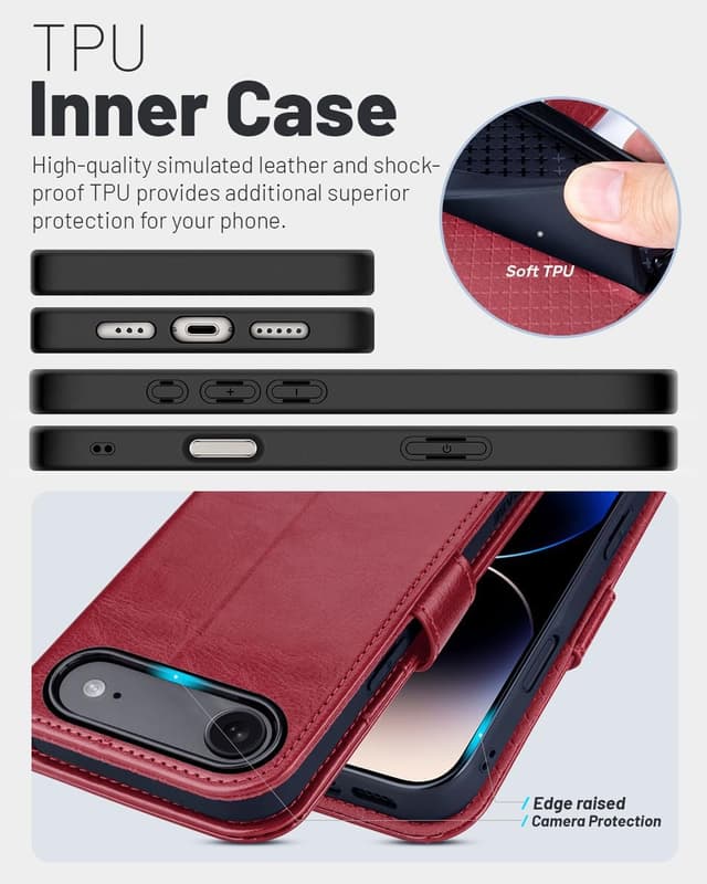 Detalle de OCASE Hülle für iPhone Air 5G mit Kartenfach, Magnet, RFID-Blocker und Ständerfunktion