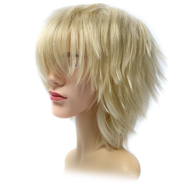 Detalle de Luxiremi Cosplay Perücke Blond, gerade, kurz und gestuft – synthetisch für Halloween & Karneval
