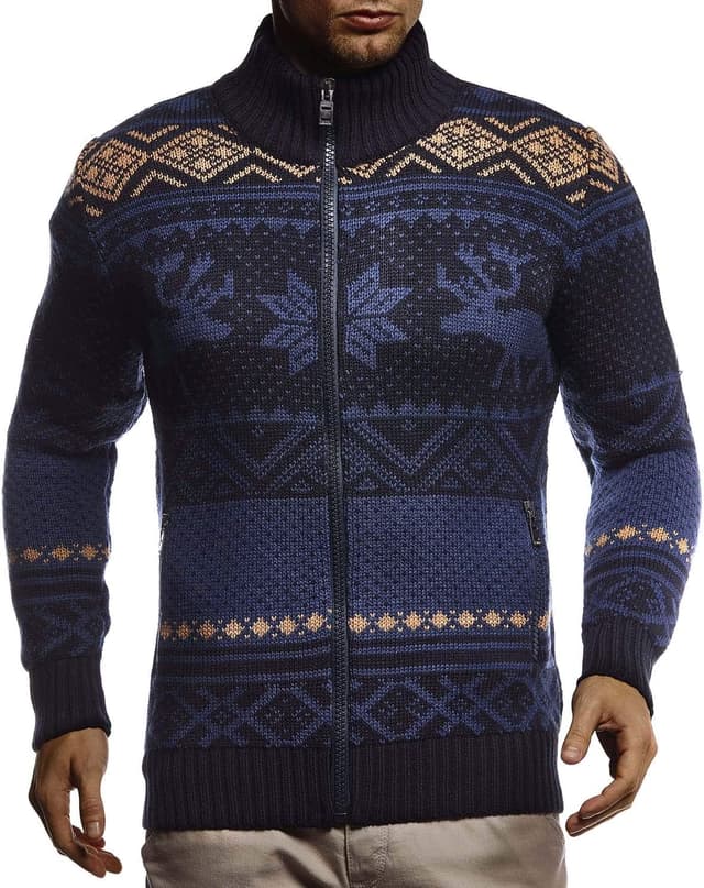 Detalle de Leif Nelson LN20759 : veste en tricot à col montant motif norvégien pour homme