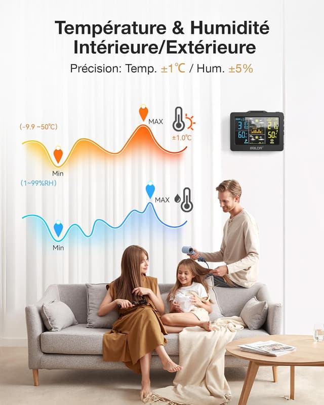 Thumbnail 4 de Stazione Meteo BALDR Wireless con sensore esterno e display a colori – previsioni 1h + 12h