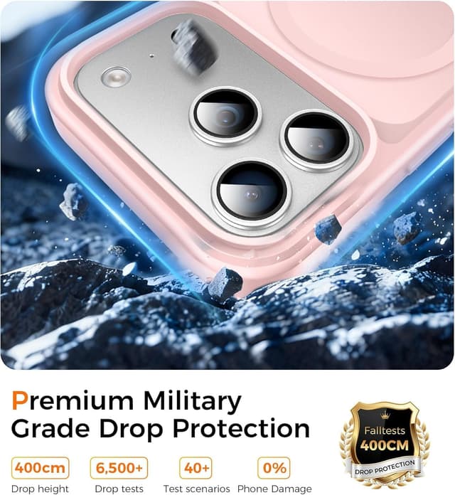 Detalle de Guisessy Coque magnétique 3 en 1 pour iPhone 17 Pro Max (compatible MagSafe) avec verre trempé et bouton caméra - Rose clair