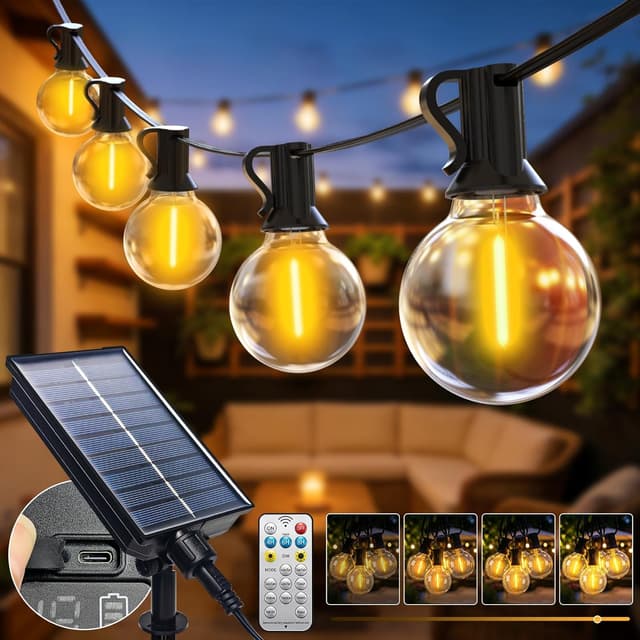 Detalle de btfarm Solar Lichterkette für außen mit Fernbedienung, 20 m (25+2 LEDs) Warmweiß und 8 Modi
