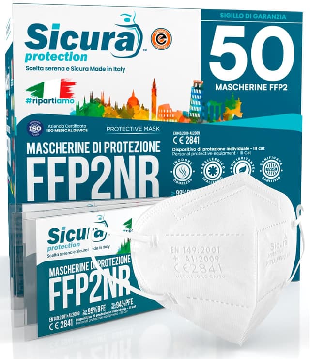 Detalle de Eurocali 50 mascherine FFP2 certificate CE per adulti (NR) BFE ≥99% con marchio CE, Made in Italy