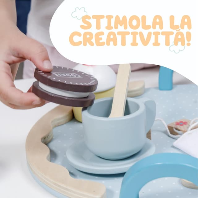 Detalle 2 de Baroni Toys Set da Tè in Legno Montessori con 10 accessori (teiera, tazzine e vassoio) per bambini 3-7 anni