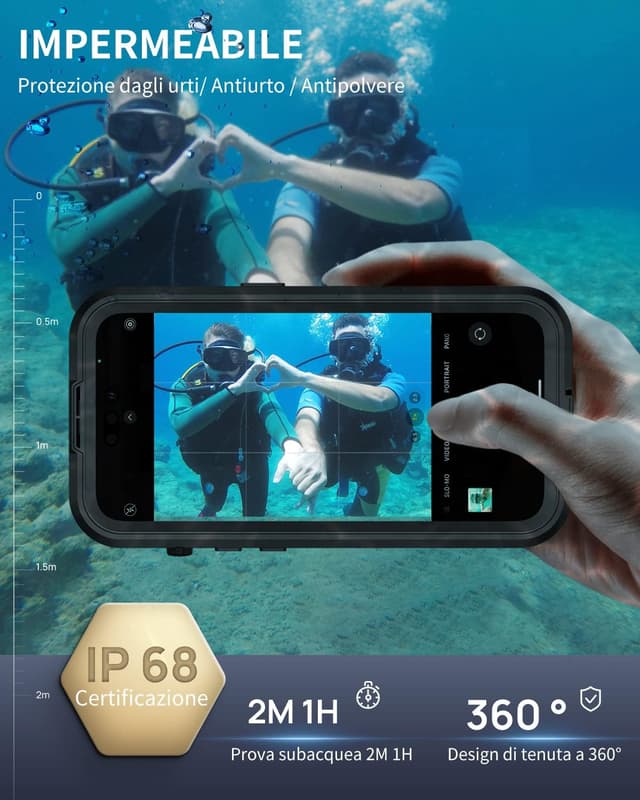 Detalle de Lanhiem Cover Impermeabile IP68 per iPhone 14 Pro Max, custodia rugged full body antiurto (nero) con protezione schermo e supporto MagSafe