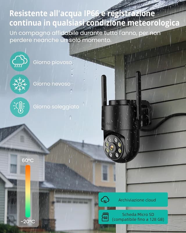 Detalle 2 de Reobiux 1080P Wi‑Fi PTZ con visione notturna