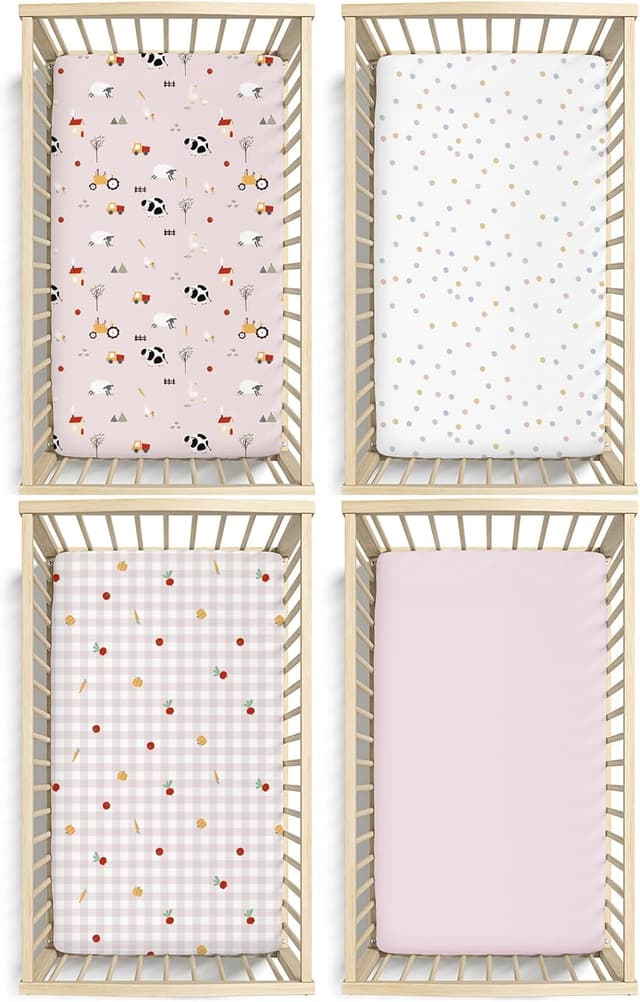 Detalle de Little Grape Land 4er-Pack Spannbettlaken für Babybett 70x140 cm (rosa Ranch), OEKO-TEX Mikrofaser-Polyester